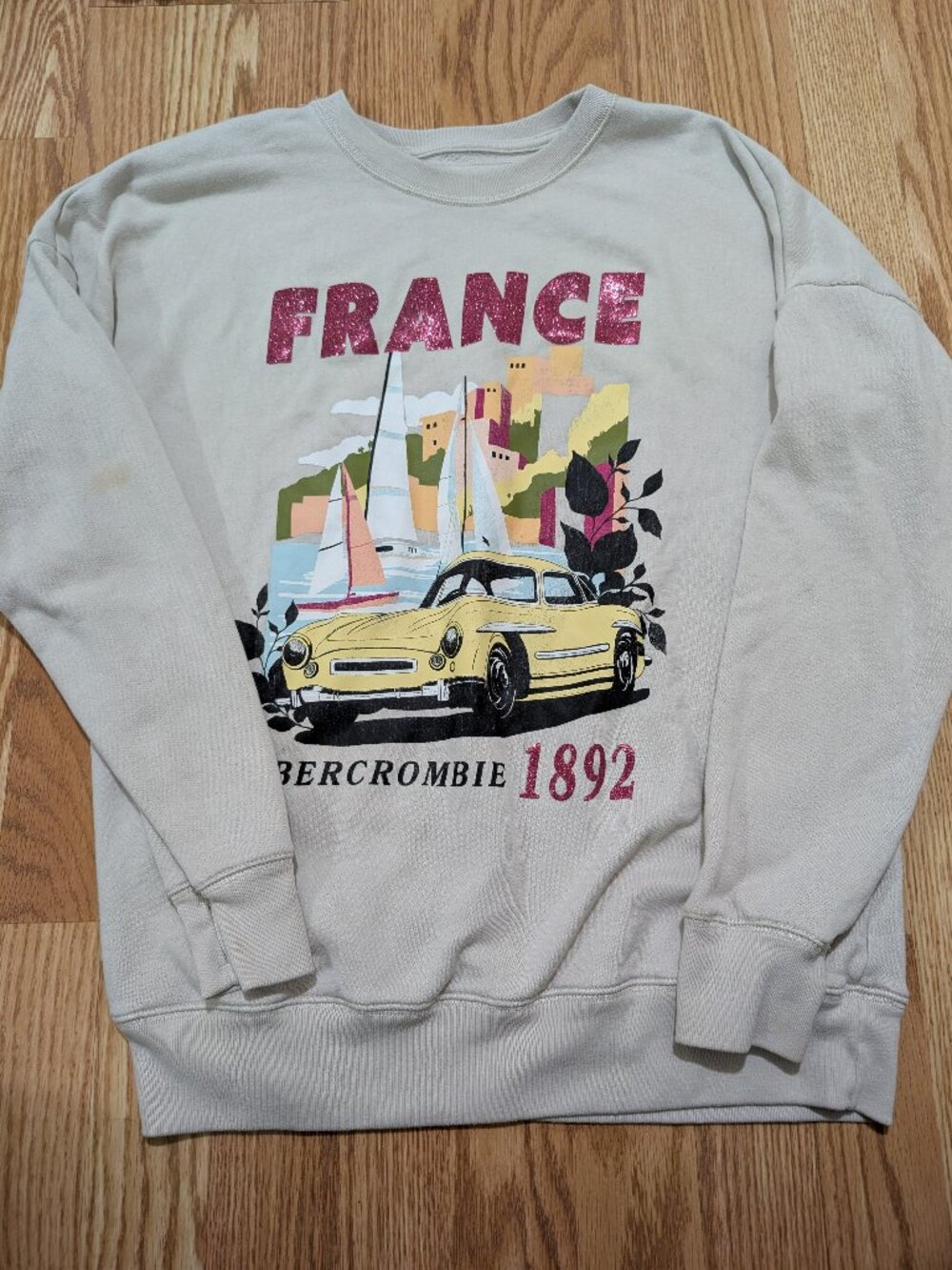 Girls Abercrombie Kids Cream Crewneck 15/16 France Magenta